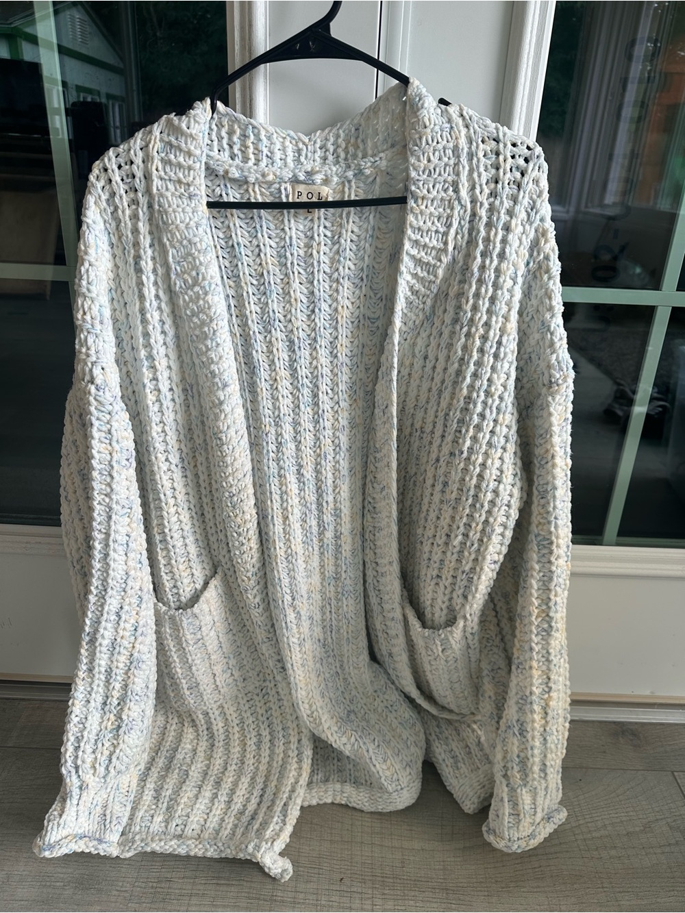 POL Open-Front Chunky Cardigan Sweater - Light Blue Speckle